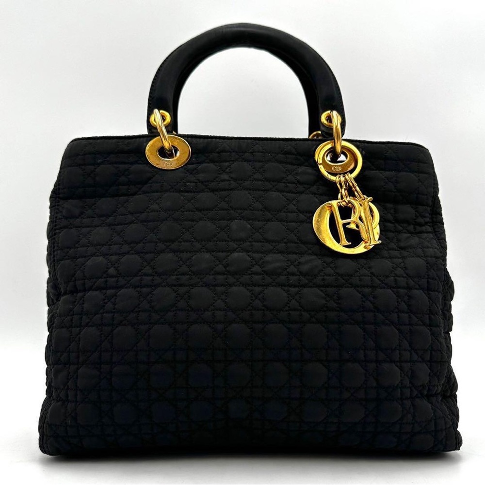❌SOLD❌Christian Dior Christian Dior Handbag Cannage Black Nylon Lady Dior - Picture 1 of 9